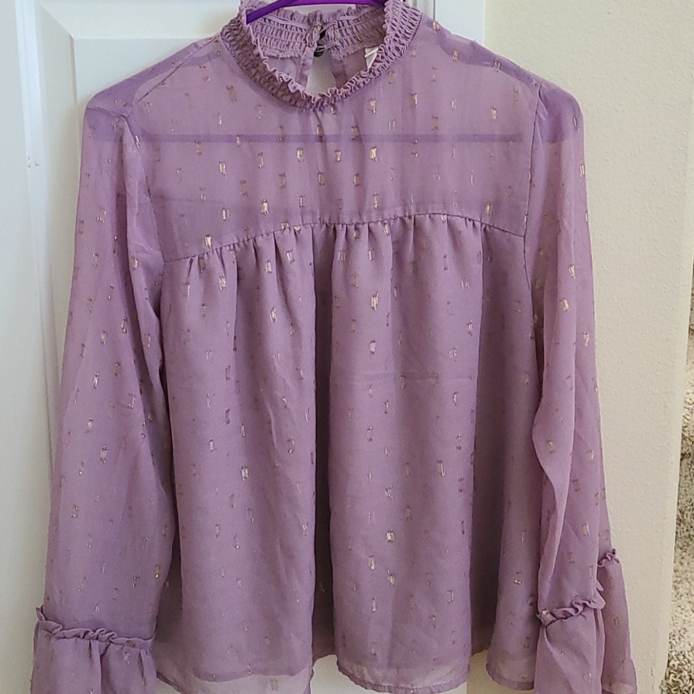 Purple long sleeve blouse with gold details